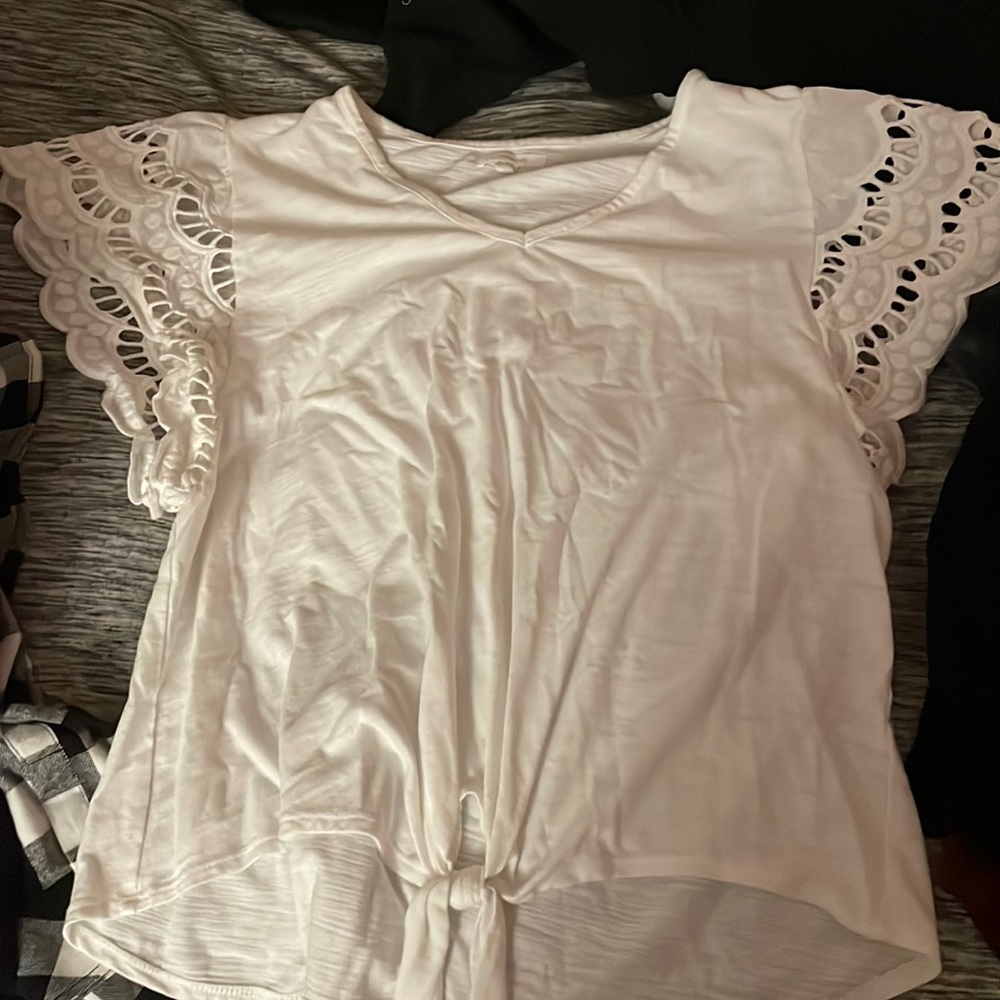 Plain white shirt with tie front and airy sleeves from maurices